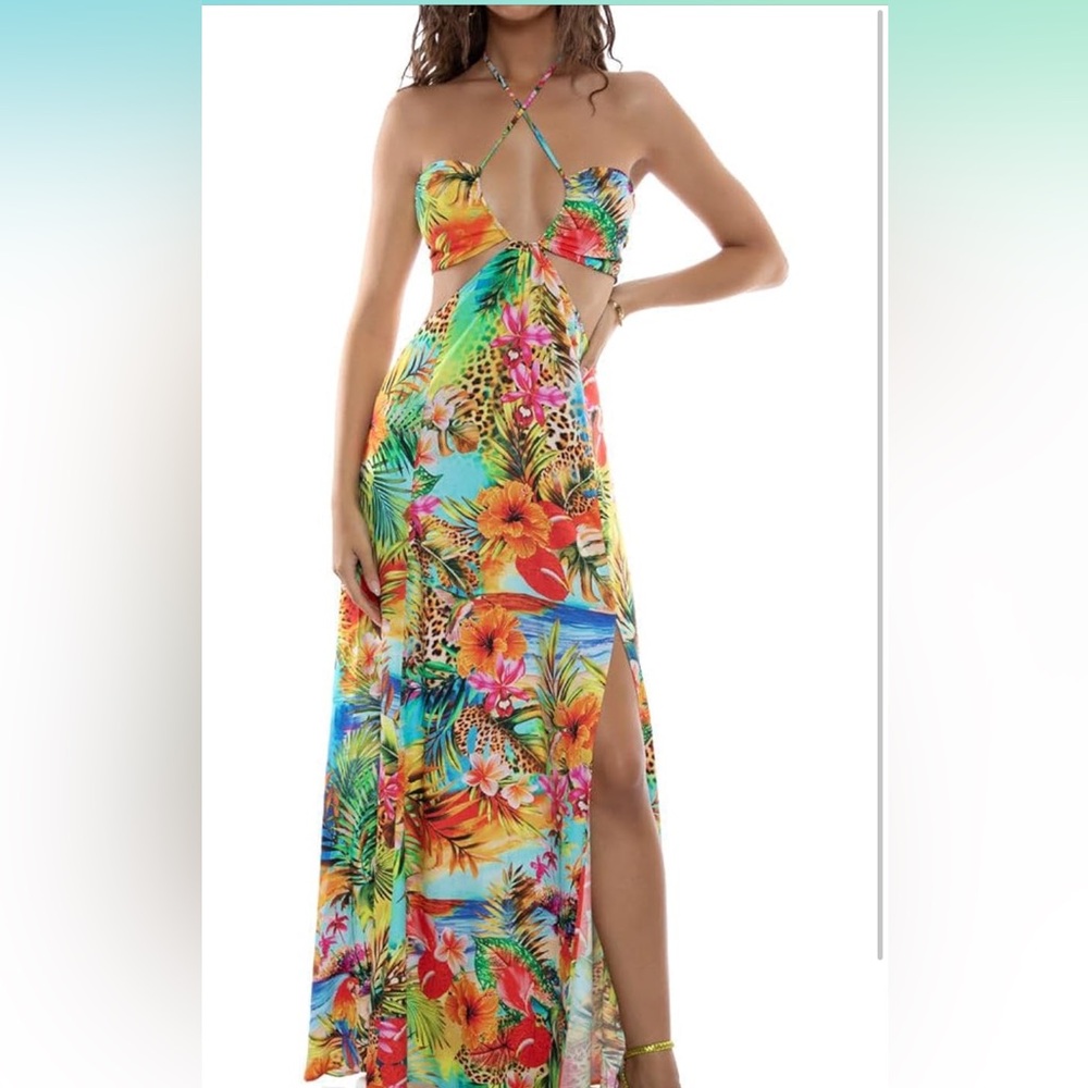Luli Fama Red and Orange Slit Sundress